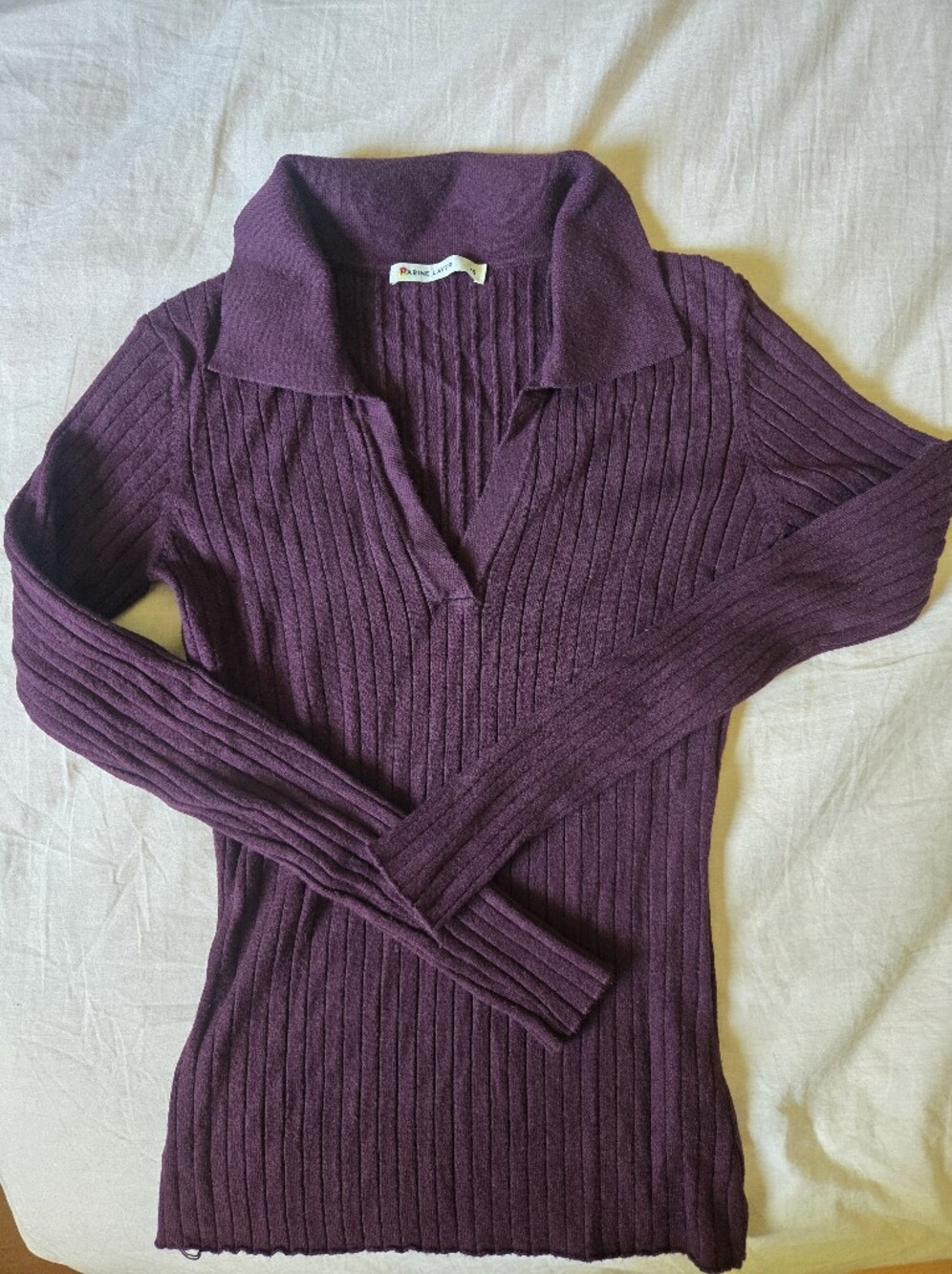 Ribbed V-Neck Collared Sweater